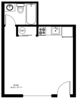 Floor plan for studio, 1 bath, 330 sqft